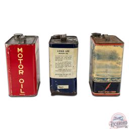 Group of Three 2 Gallon Motor Oil Aviation Themed Cans Long Life Zeppelin