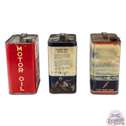 Group of Three 2 Gallon Motor Oil Aviation Themed Cans Long Life Zeppelin