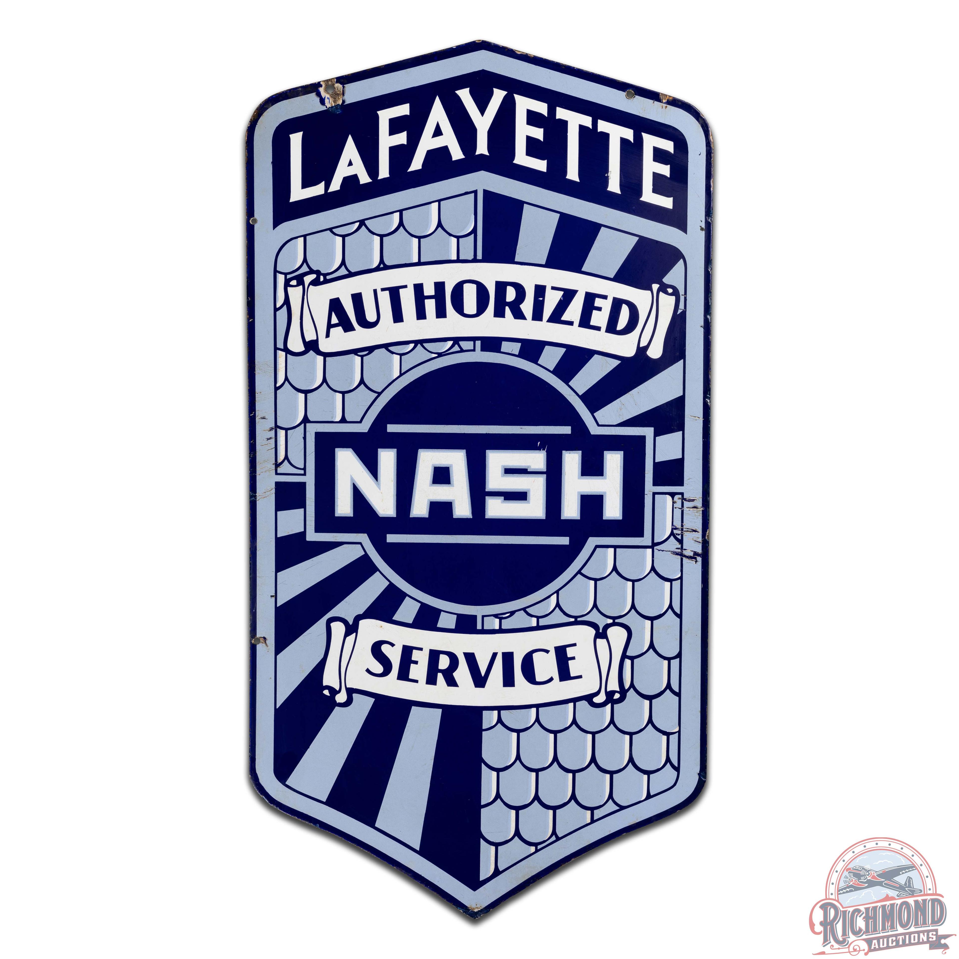 Nash Lafayette Authorized Service Die Cut Double Sided Porcelain Sign