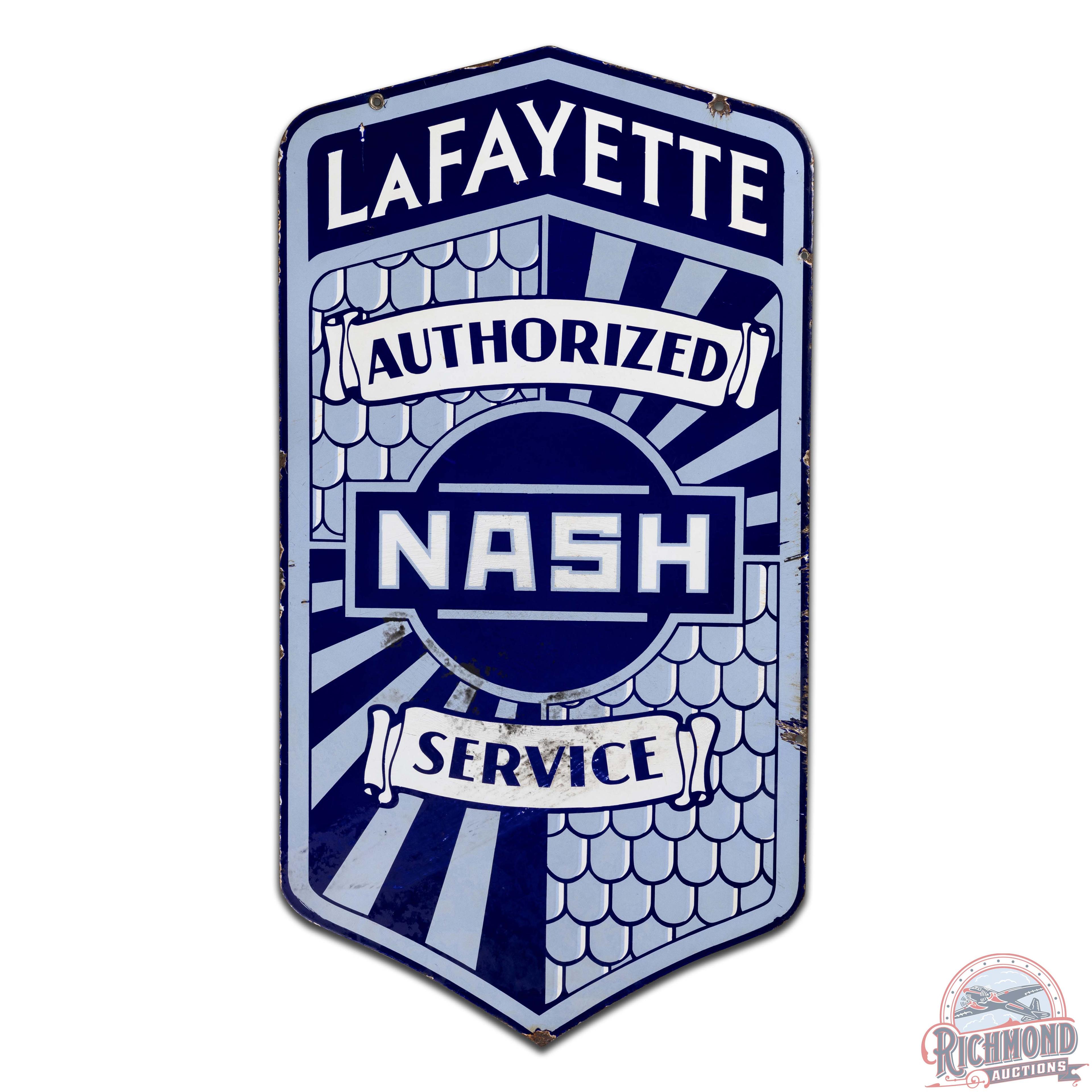 Nash Lafayette Authorized Service Die Cut Double Sided Porcelain Sign
