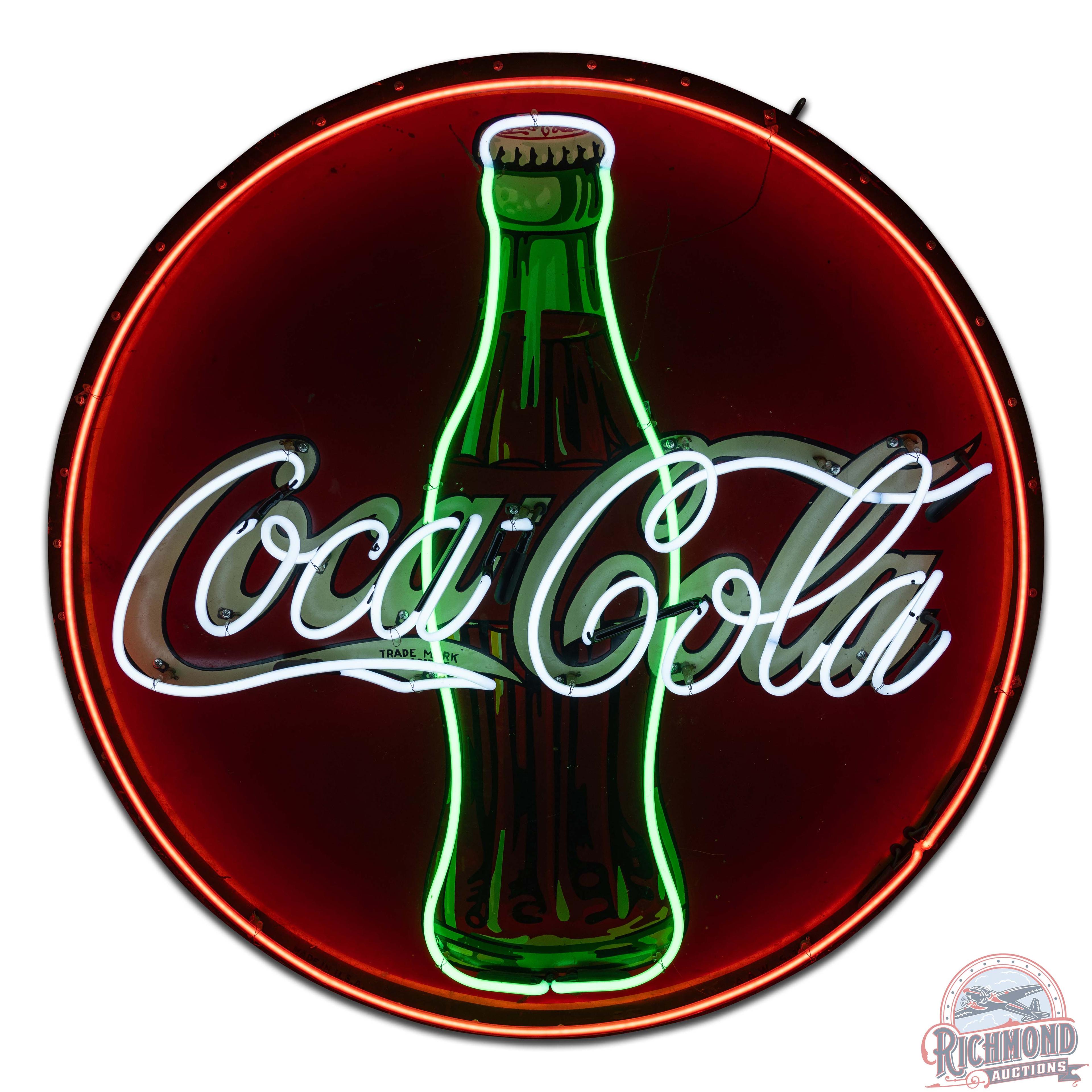 1930s Coca-Cola Single Sided Tin Neon Sign w/ Bottle