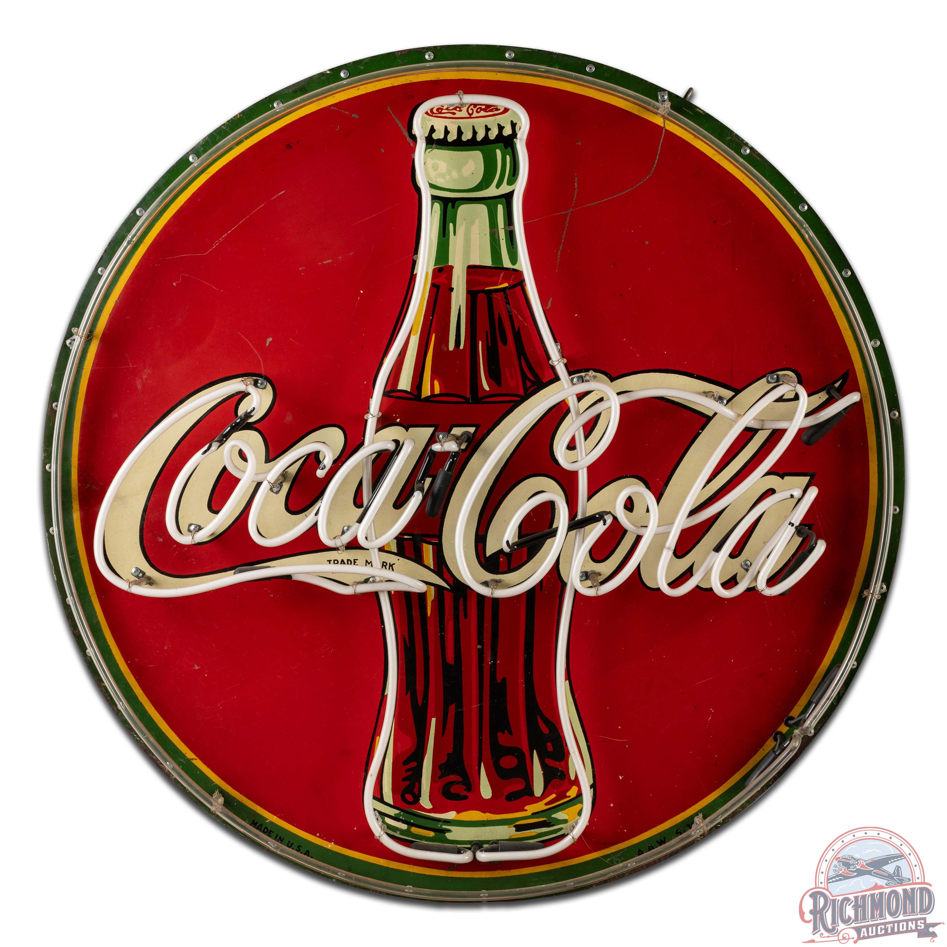 1930s Coca-Cola Single Sided Tin Neon Sign w/ Bottle