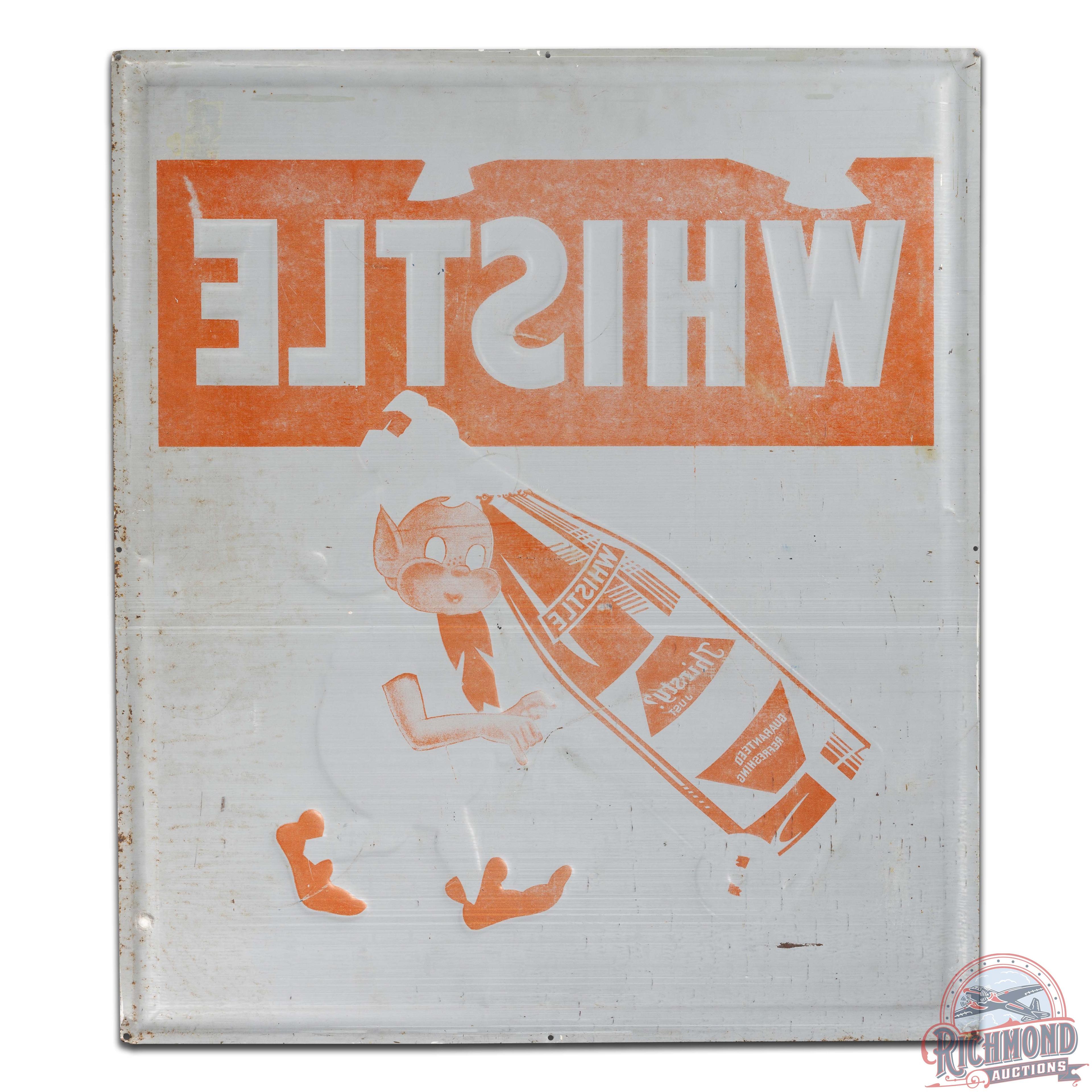 Thirsty? Just Whistle Emb. Single Sided Tin Sign w/ Elf & Bottle
