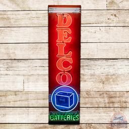 1950 Delco Batteries Vertical Single Sided Tin Neon Sign