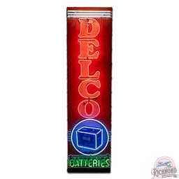 1950 Delco Batteries Vertical Single Sided Tin Neon Sign