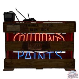 NOS Dupont Paints Skeleton Neon Sign w/ Original Wooden Crate