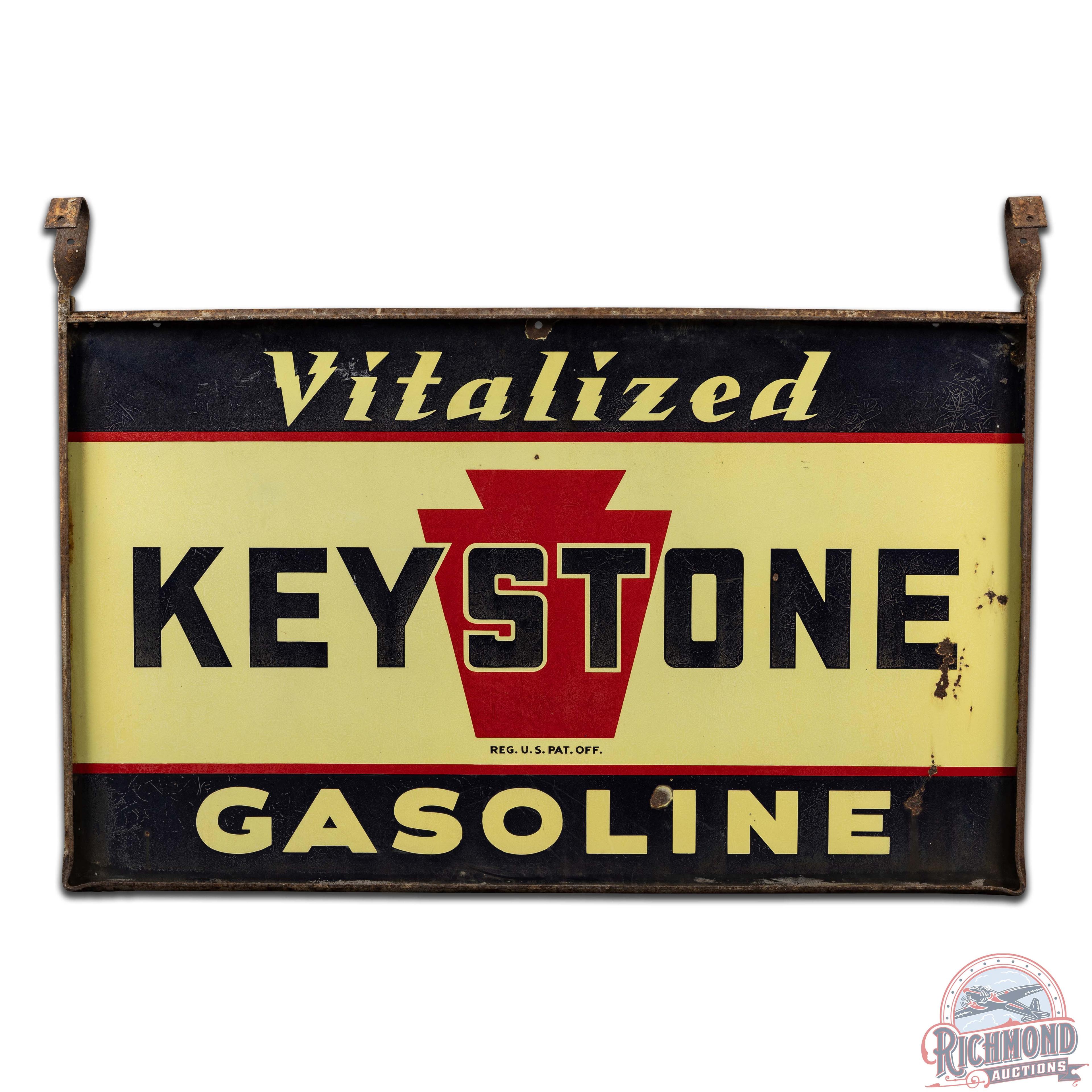 Keystone Vitalized Gasoline 5' Double Sided Porcelain Sign w/ Frame "Minor"