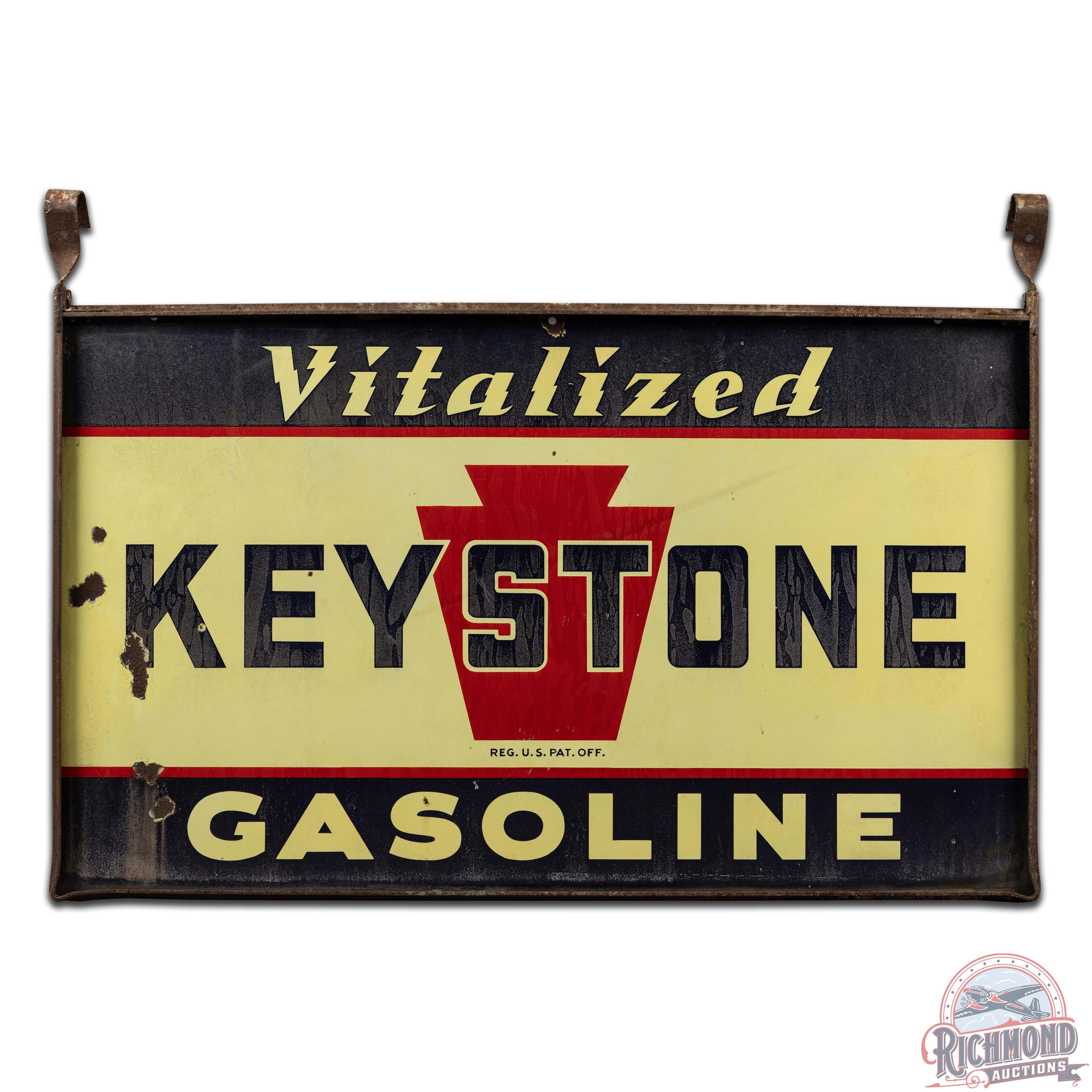 Keystone Vitalized Gasoline 5' Double Sided Porcelain Sign w/ Frame "Minor"