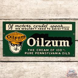 1939 Oilzum "If Motors Could Speak we Wouldn't Need to Advertise" Single Sided Tin Sign w/ Oswald