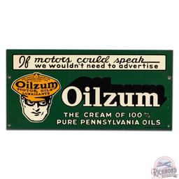 1939 Oilzum "If Motors Could Speak we Wouldn't Need to Advertise" Single Sided Tin Sign w/ Oswald