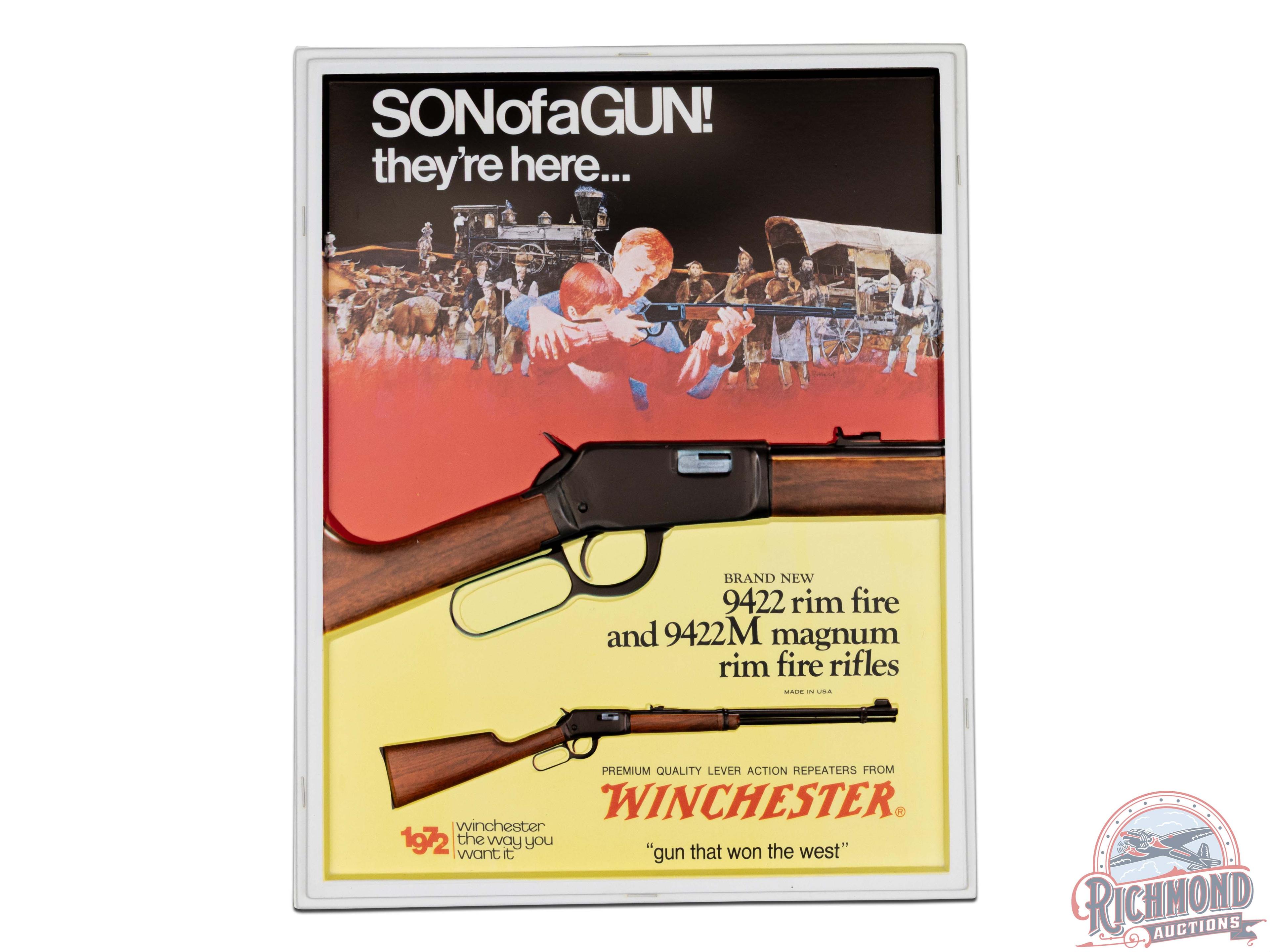 NOS Winchester 9422 "Son of a Gun!" Plastic Embossed Retail Counter Easel Back Display
