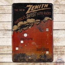 Zenith America's Safest Auto Radio Single Sided Tin Sign w/ Roadster