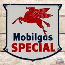 Stellar 1947 Mobilgas Special Single Sided Porcelain Pump Plate Sign w/ Pegasus