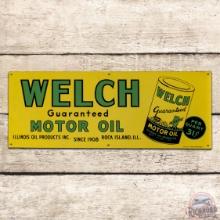 Welch Guaranteed Motor Oil Single Sided Tin Sign w/ Quart Can Logo