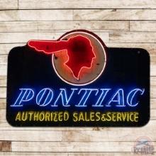 Pontiac Authorized Service 7.5' Die Cut Single Sided Tin Neon Sign w/ Full Feather Logo