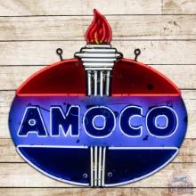 Amoco Gasoline w/ Flame 4' Single Sided Porcelain Neon Sign