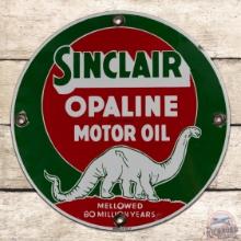 Outstanding Sinclair Opaline Motor Oil "Mellowed 80 Million Years" 11" Porcelain Sign w/ White Dino