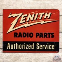 Zenith Radio Parts Authorized Service Double Sided Tin Flange Sign