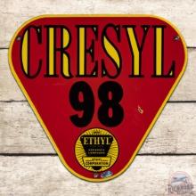 Cresyl 98 Ethyl Gasoline Single Sided Porcelain Pump Plate Sign w/ Logo