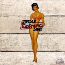Motor Confranc Oil Pin-up Girl Die Cut Single Sided Tin Sign