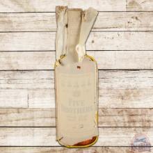 Fantastic NOS 1954 Five Brothers Bourbon Whiskey Die Cut Single Sided Tin Bottle Sign w/ Paper