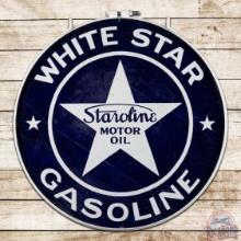 White Star Staroline Motor Oil Gasoline 30" Double Sided Porcelain Logo Sign w/ Ring