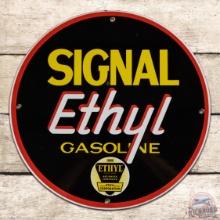 Fantastic Signal Ethyl Gasoline Single Sided Porcelain Pump Plate Sign w/ Logo