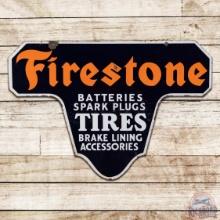 Firestone Batteries Spark Plugs Tires Brake Lining Accessories Double Sided Porcelain Sign