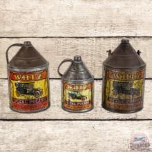 Group of 3 Early Whiz Metal Polish Advertising Cans w/ Automobiles