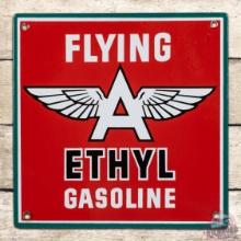 Outstanding Flying A Ethyl Gasoline Single Sided Porcelain Pump Plate Sign w/ Logo