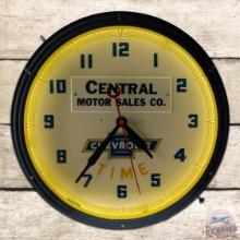 Outstanding Chevrolet Time 20" Neon Advertising Clock w/ Logo