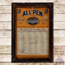 Bradford Oil Co All Penn Motor Oil Framed Lubrication Guide Sign