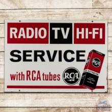 Radio TV Hi-Fi Service with RCA Tubes Double Sided Tin Sign