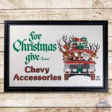 For Christmas Give Chevy Accessories Framed Dealer Advertising Poster Sign w/ Santa & Reindeer
