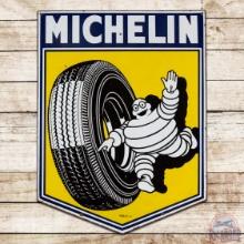 1960 Michelin Single Sided Porcelain Die Cut Sign w/ Bibendum & Tire