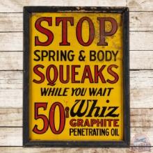 Whiz Graphite Oil Stop Squeaks 50 Cents Single Sided Tin Sign w/ Wooden Frame