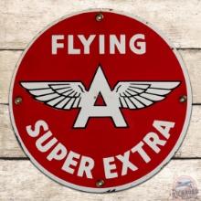 Flying A Super Extra Gasoline Single Sided Porcelain Pump Plate Sign w/ Logo