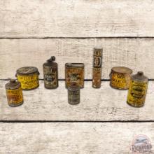 Group of 8 Early Whiz Advertising Cans