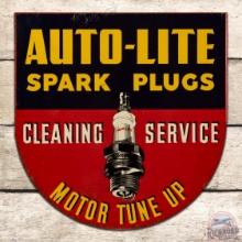 Auto-Lite Spark Plugs "Cleaning Service Motor Tune Up" Double Sided Tin Flange Sign