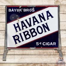 Bayuk Bros Havana Ribbon 5 Cent Cigars Double Sided Porcelain Curb Sign