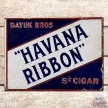 Bayuk Bros. Havana Ribbon 5 Cent Cigars Double Sided Porcelain Flange Sign