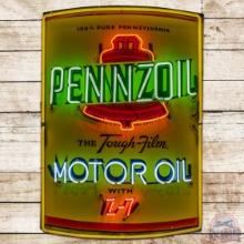 Pennzoil Z-7 Motor Oil Die Cut Quart Can Shaped Single Sided Tin Neon Sign