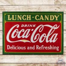 1933 Drink Coca Cola Lunch Candy "Delicious and Refreshing" 5' Double Sided Porcelain Sign