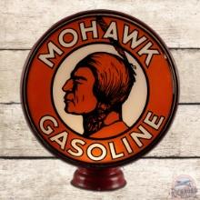 Mohawk Gasoline "Orange" 15" Single Lens Gas Pump LP Metal Body Globe w/ Native American