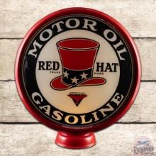 Fantastic Red Hat Motor Oil Gasoline 15" Single Lens w/ HP Metal Body Gas Pump Globe