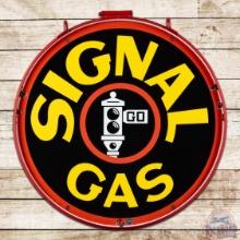 Scarce Signal Gas 30" Double Sided Porcelain Sign w/ Ring "Black Stop Light"