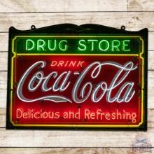 Striking Drink Coca-Cola "Delicious and Refreshing" Drug Store 5' Single Sided Porcelain Neon Sign