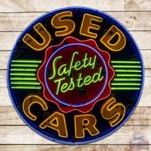 Oldsmobile Safety Tested Used Cars 4' Single Sided Porcelain Neon Sign