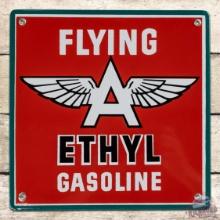 Excellent Flying A Ethyl Gasoline Single Sided Porcelain Pump Plate Sign w/ Logo