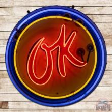 Impressive Chevrolet OK Factory 3-Piece 21' Single Sided Porcelain Neon Channel Sign w/ Original Can